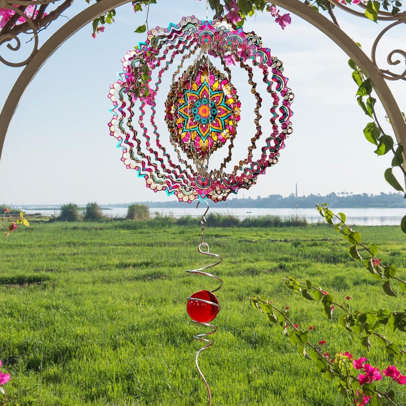 Eiryhope Mandala Blossom Wind Spinner - Metal Wind Spinners | 12inch 3D Kinetic Laser Cut Hanging Wind Sculpture & Wind Catcher | Outdoor Decor for Garden, Patio, Yard Art - Image 3